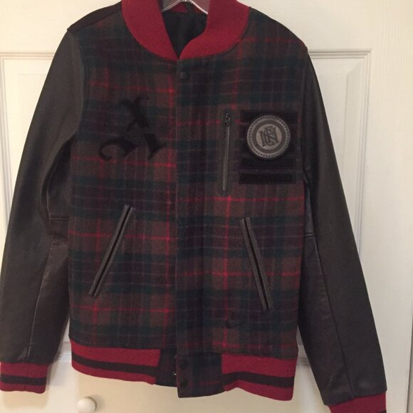 Nike Sportswear Football Club Wool/Leather Varsity Jacket Coat Plaid Men's XS - Picture 1 of 13